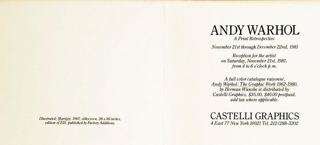 ABOUT EDWARD KURSTAK Marilyn (Announcement) 1981, 7 x 7 inches unsigned  by ANDY WARHOL
